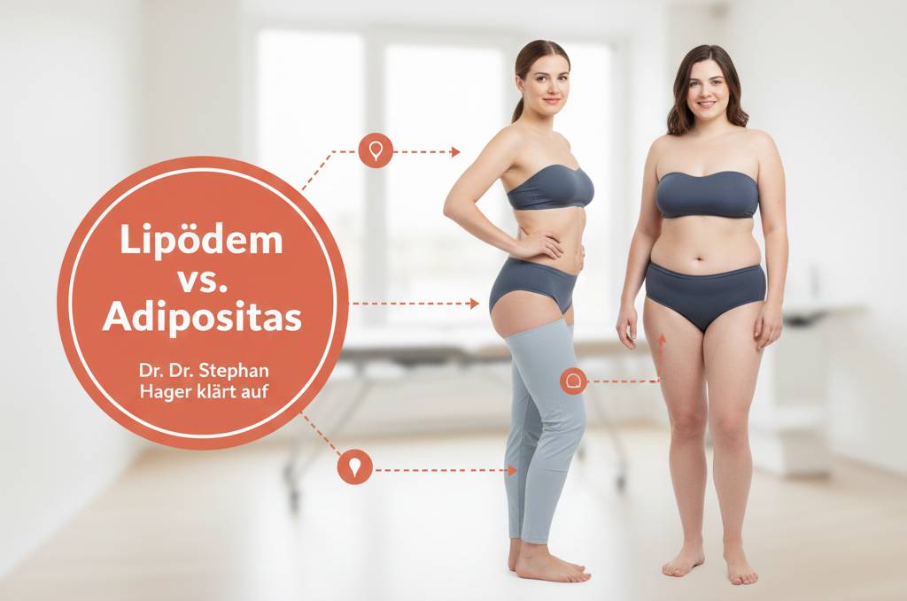 Unterschied zwischen Lipödem und Adipositas mit Fokus auf Fettverteilung, Anatomie und medizinische Abgrenzung.